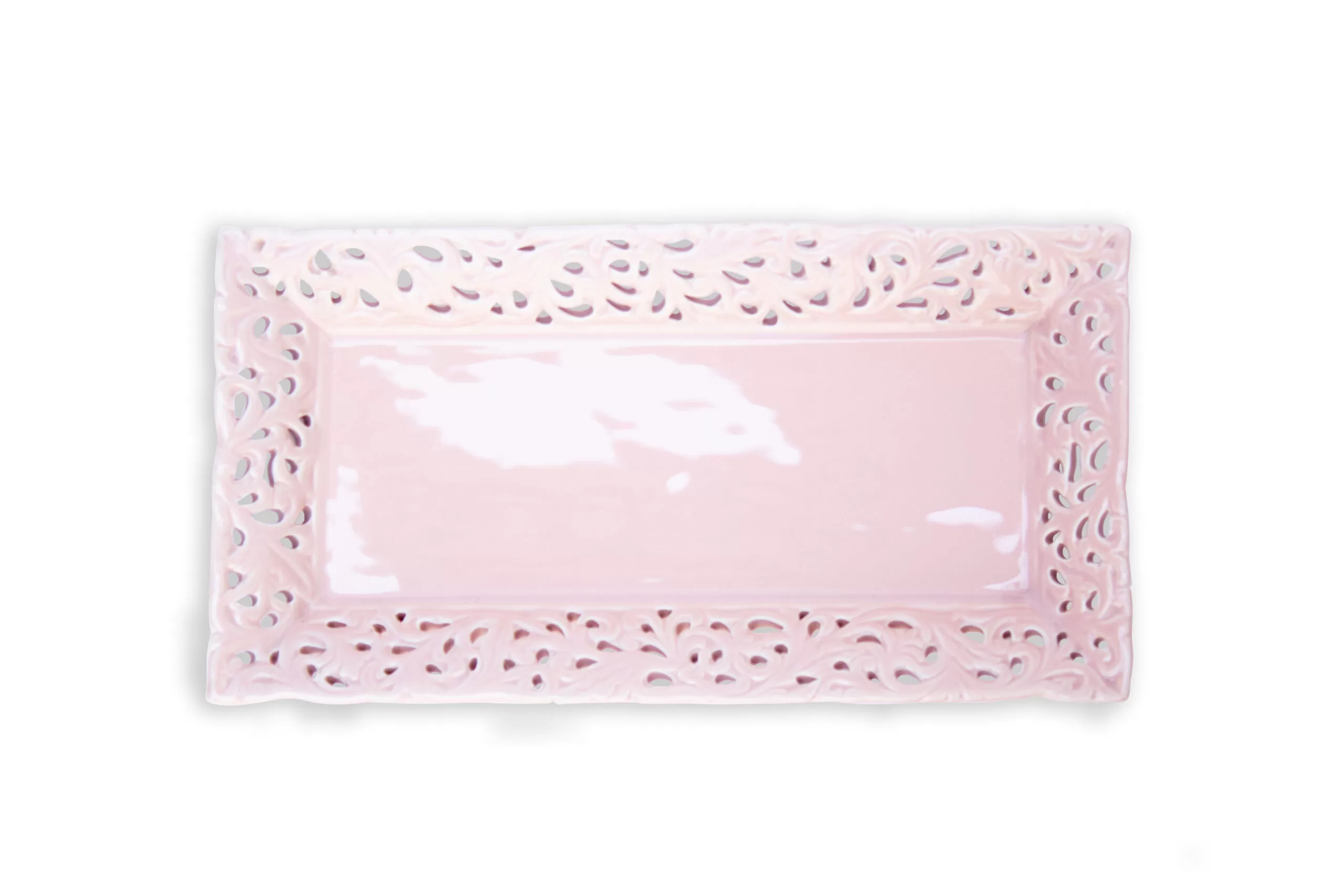 Fuente calada rectangular porcelana rosada