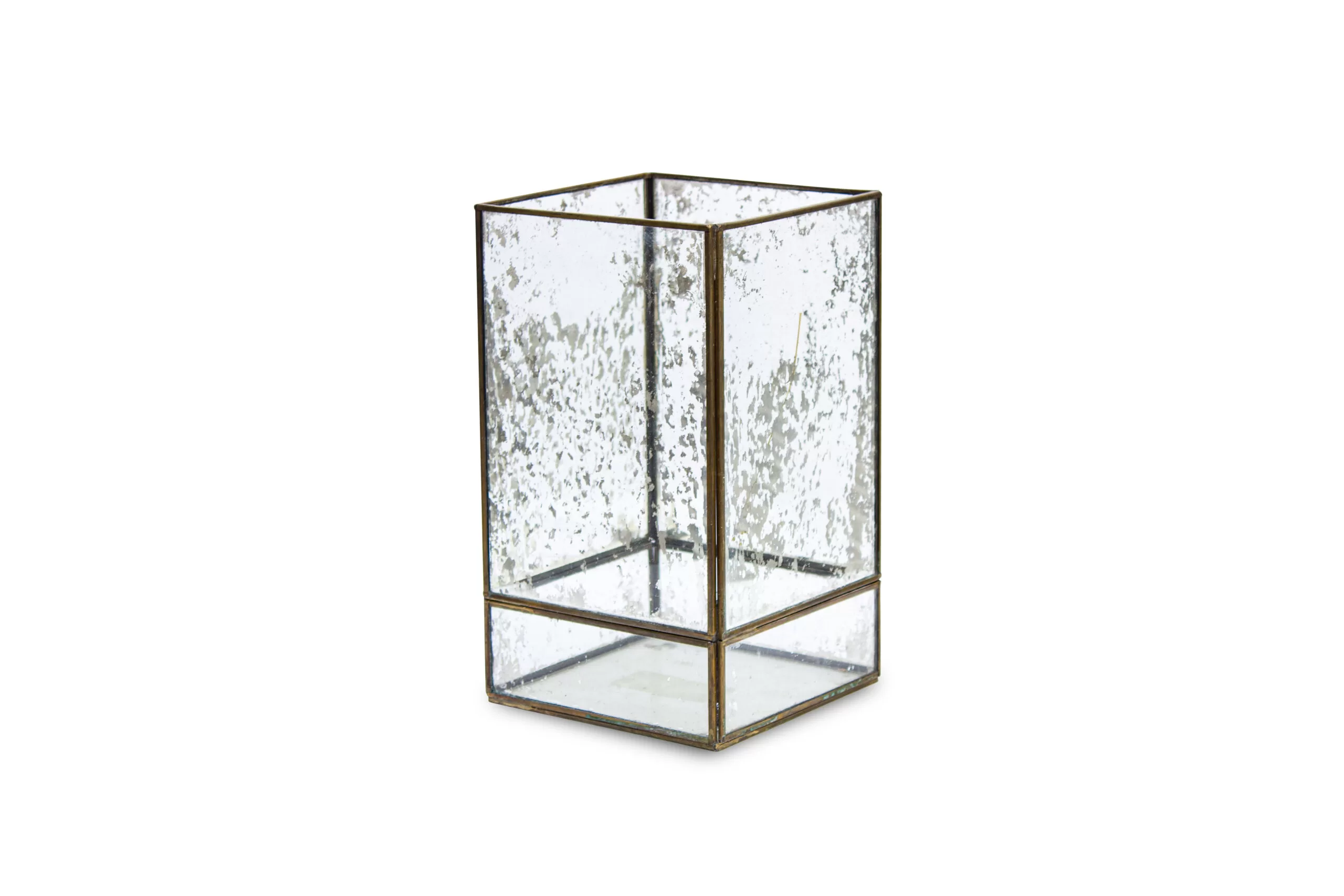 Cofre de vidrio rectangular con bordes metálicos